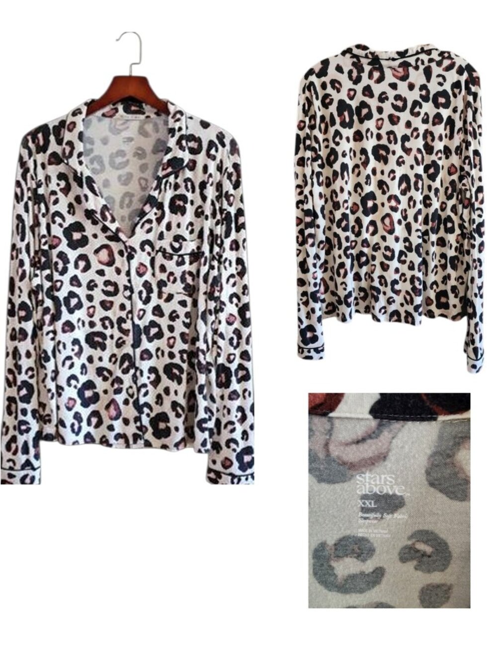 Stars Above Cream Leopard-Print Button-Up Pajama Top 2x